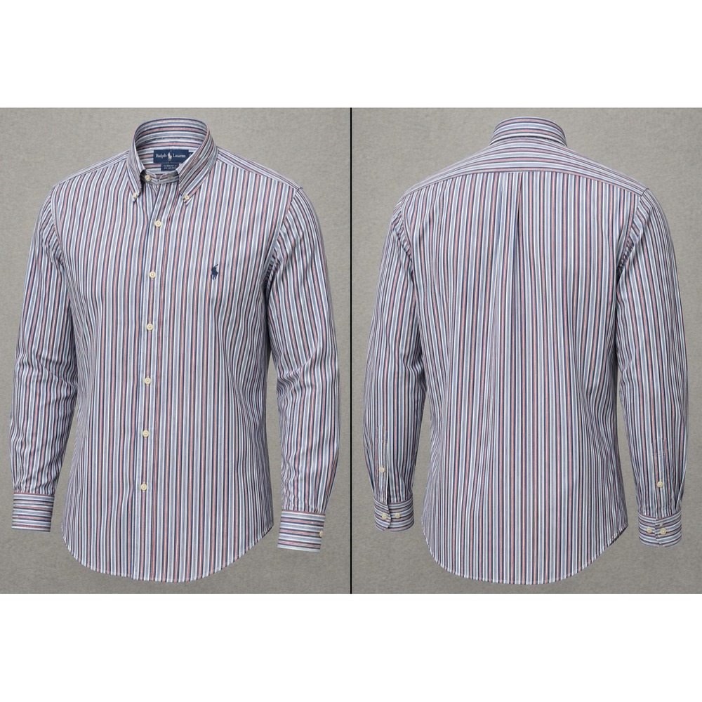 Vintage Ralph Lauren Yarmouth Shirt Mens 16.5 34/35 Blue Red Striped Oxford